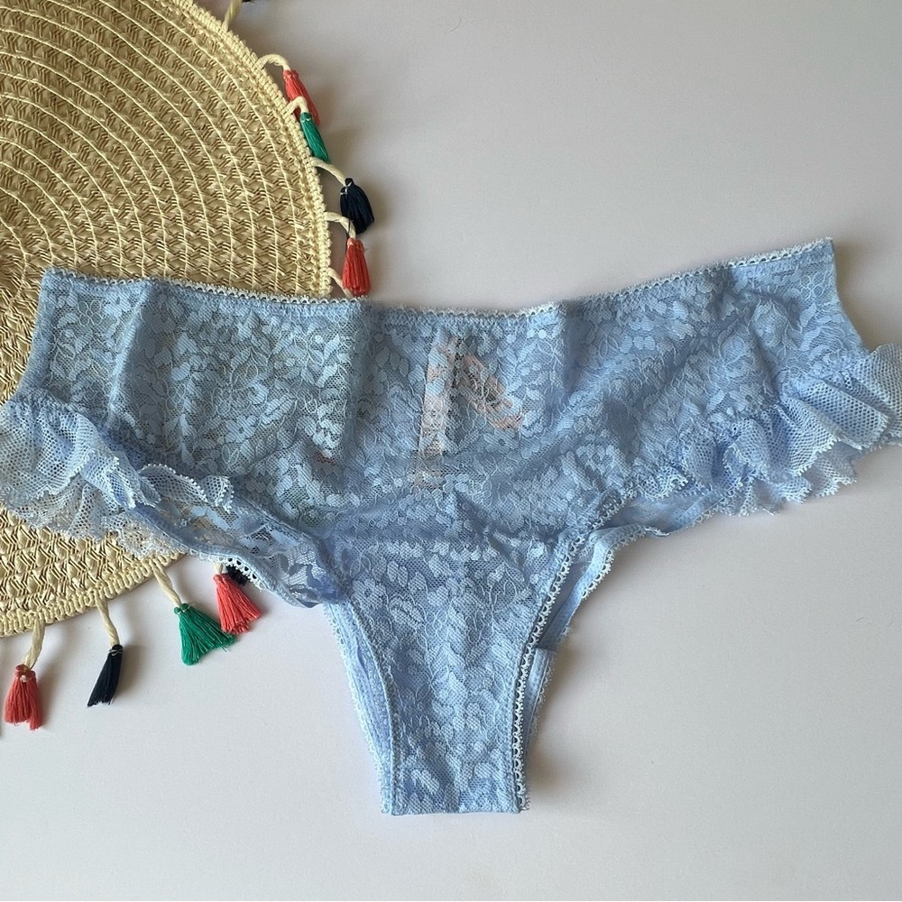 Victoria's Secret Lacie Ruffle Cheeky Panty Morning Sky XL NEW